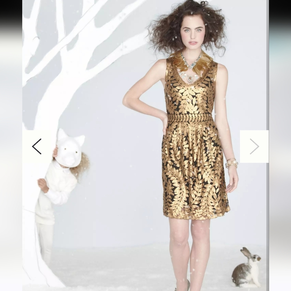 ANTHROPOLOGIE X PROJECT ALABAMA GOLD SEQUINED MINI COCKTAIL DRESS 0